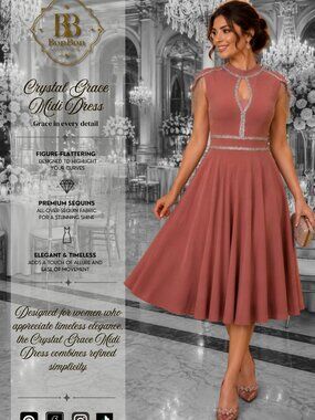 Dusty Rose Chiffon Midi Dress | Elegant A-Line Cocktail Dress | Wedding Guest